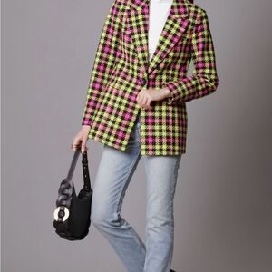 Avec Le Filles Plaid Single Button Blazer NWT